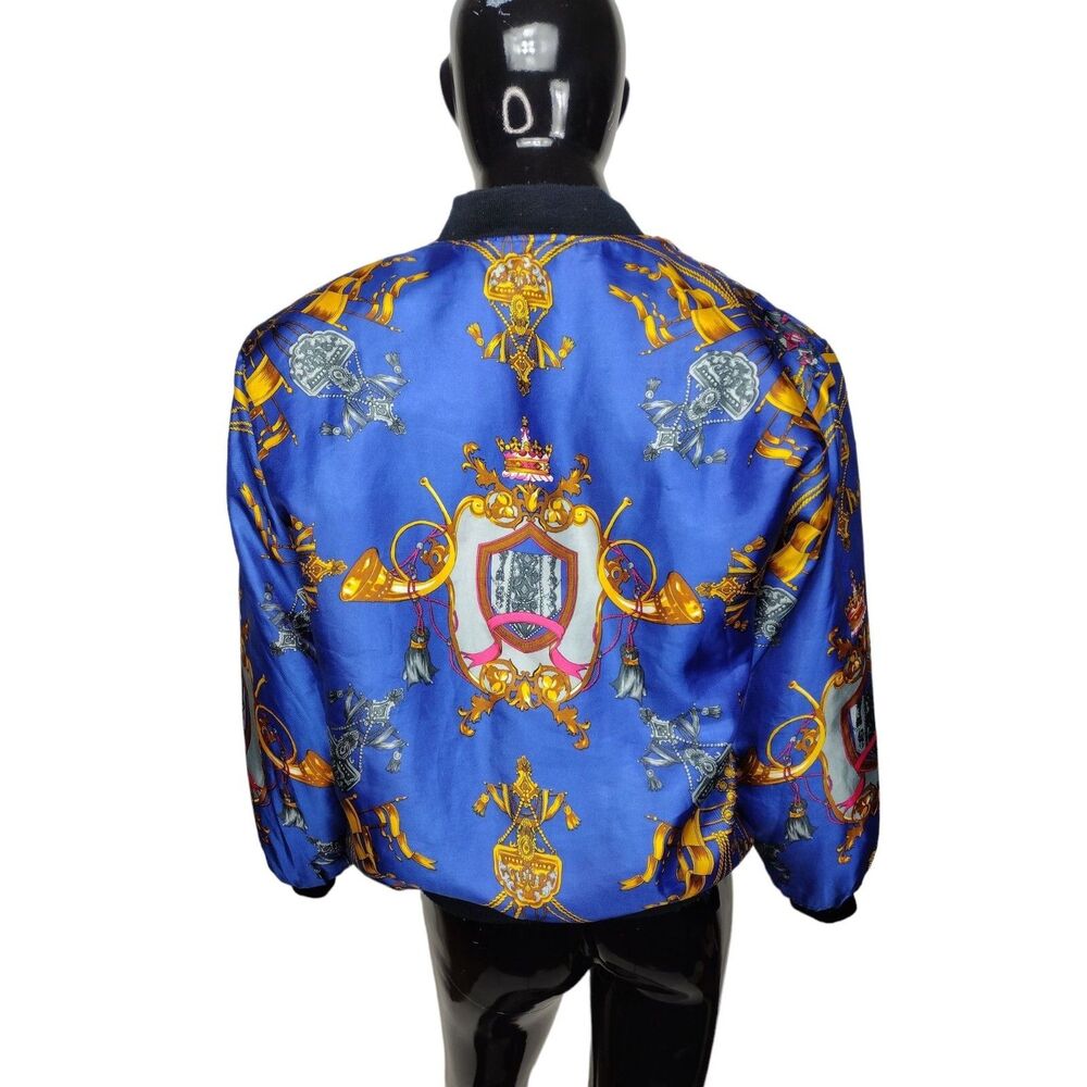 Vintage 80s Baroque Rococo Satin Bomber Jacket Quilted Lining Unisex Adult OSFM